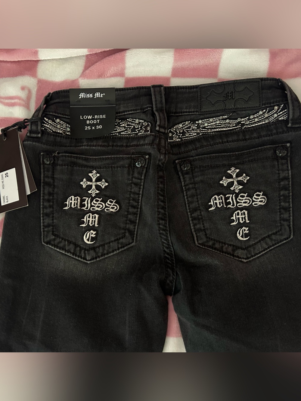 Miss Me Black Embroidered Pocket Low-Rise Jeans